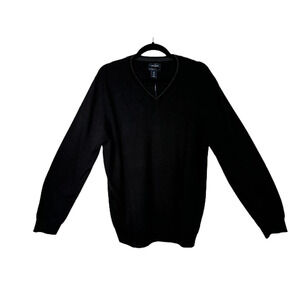 Daniel Hechter Mens Large Black V Neck Pullover Sweater 100% Merino Wool NWT